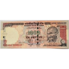 INDIA 2008 . ONE THOUSAND 1,000 RUPEES BANKNOTE . ERROR . UNIQUE INK TRANSFER